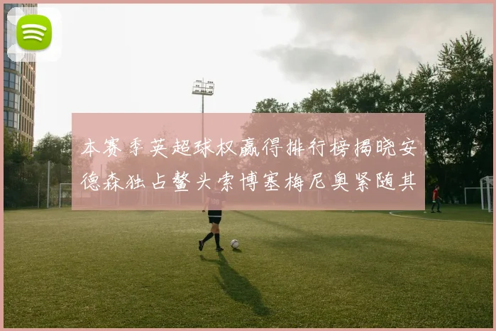 本赛季英超球权赢得排行榜揭晓安德森独占鳌头索博塞梅尼奥紧随其后